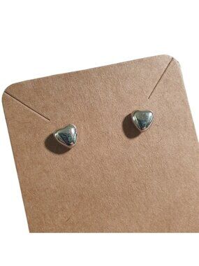 Heart Shaped Polished Silver Tone Metal Stud Earrings Minimalist Modern Jewelry